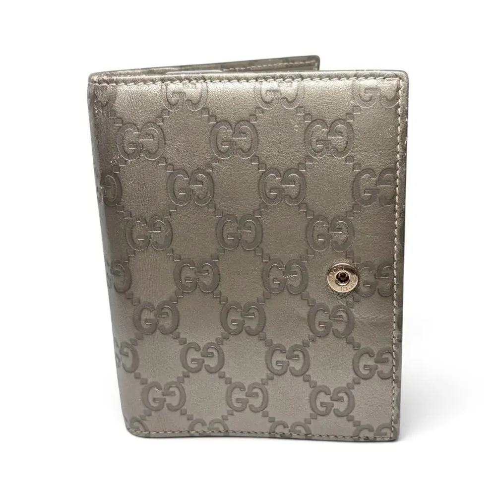 Gucci Guccissima Bronze Pewter Leather 6-Ring Agenda Planner w/ Pen & Pouch